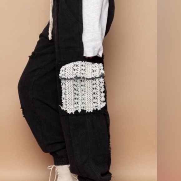 New POL Clothing Denim Lace Joggers Women Sweatpants Relaxed BlackTwill Pants - Picture 7 of 9